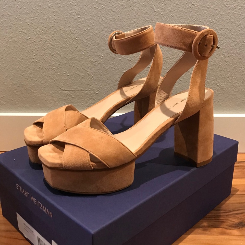 Stuart Weitzman soft pink leather block sandals